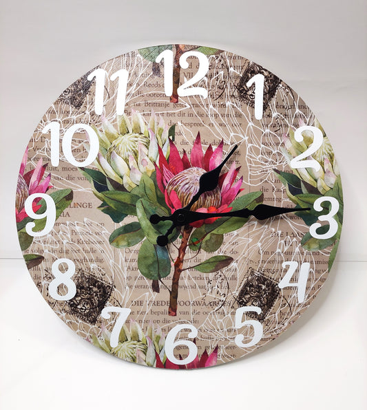 Beautifull hand made wall Clock - Protea